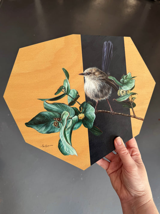 Fairywren on Eucalyptus - 11.75 x 10.5"