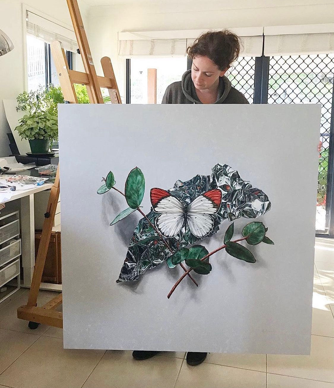 "Flecks of Teal and Pollen Scattered" - 48 x 48"