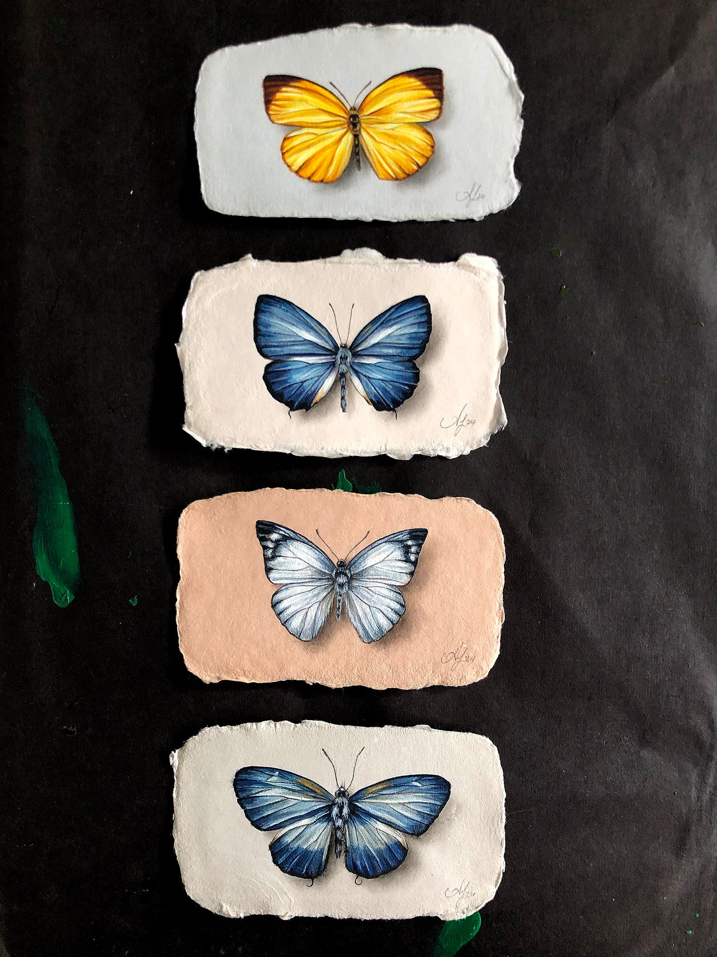 Butterfly on Handmade Paper #7 - 4.5 x 2.5"