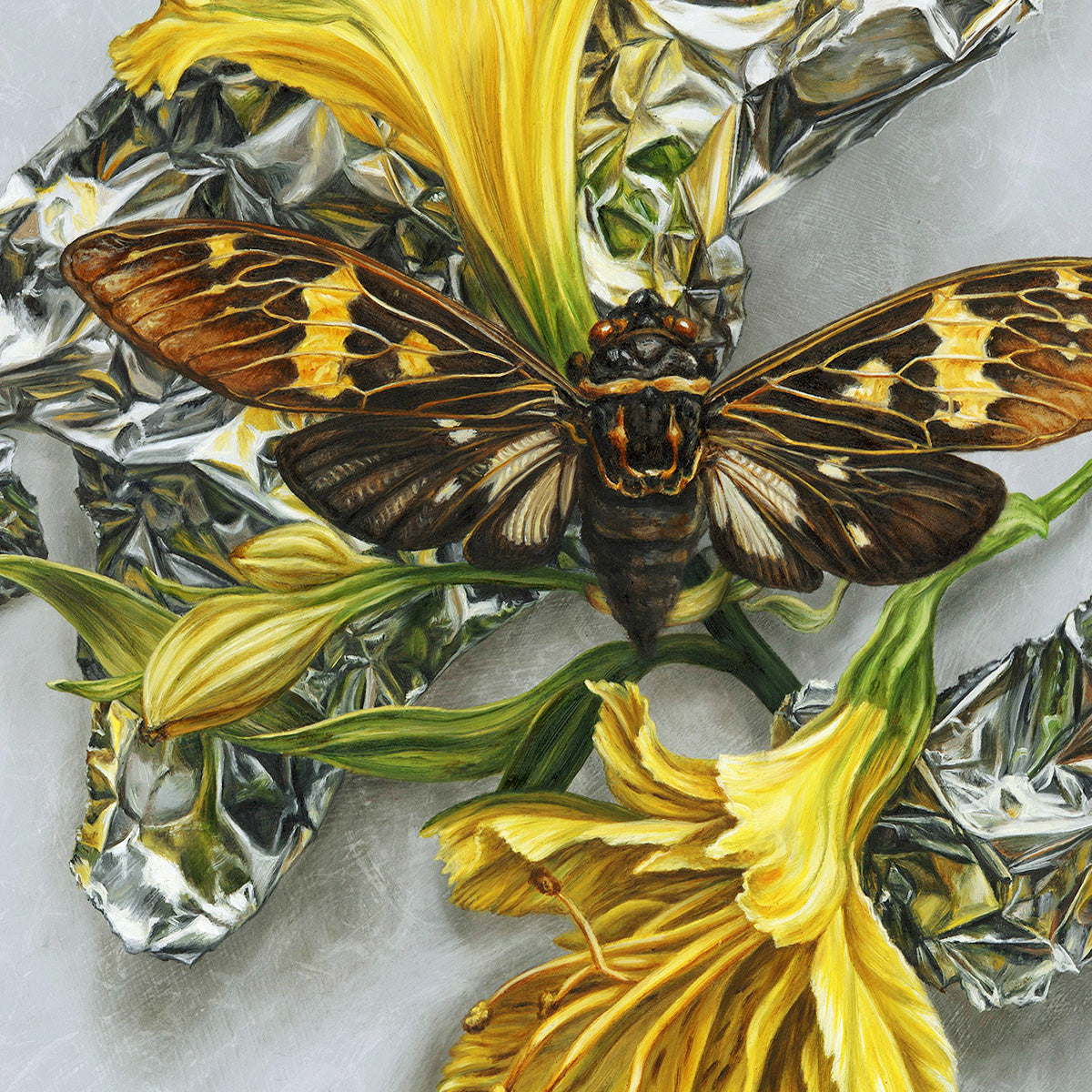 "Cicada Mirrored with Alstroemeria"